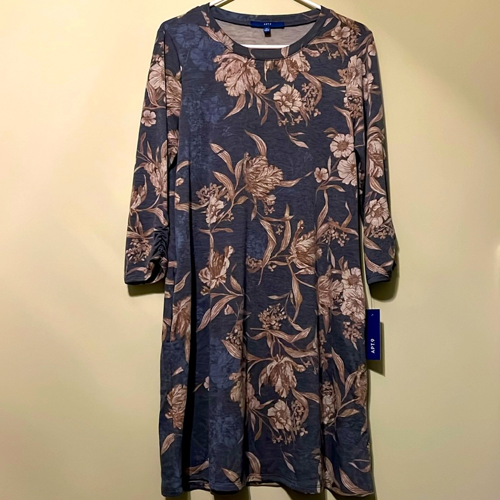 Long Sleeve Blue and Beige Dress